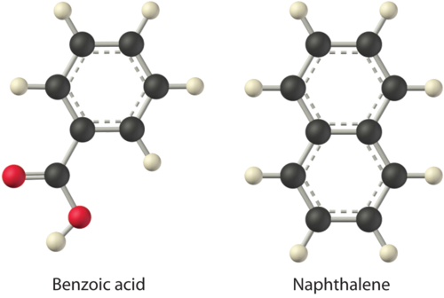 Molecular structure of benzoic acid and naphthalene.